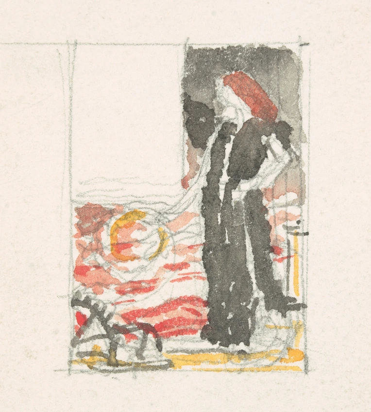 Projet de mise en page, illustration, femme dans un paysage - Eugène Grasset