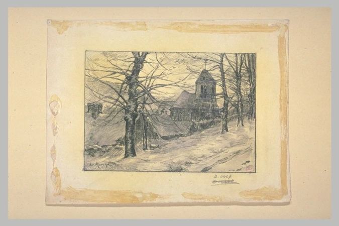 Ernest Gaston Marché - Paysage de neige : église de Faÿ-lès-Nemours