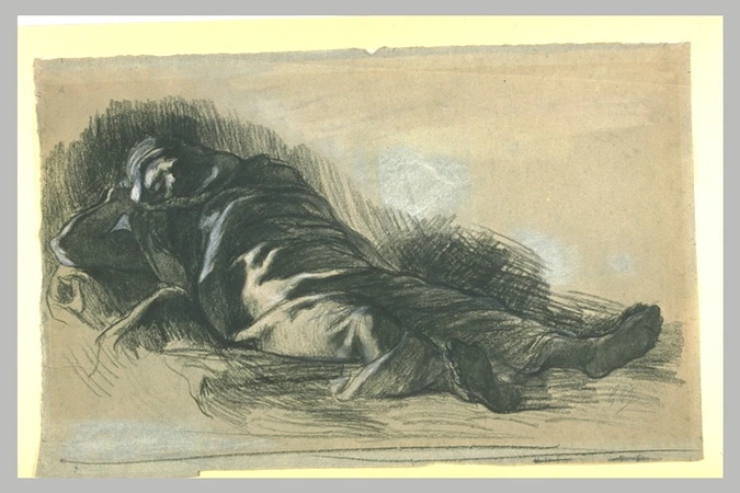Gustave Guillaumet - Arabe étendu sur le sol enveloppé dans son burnous
