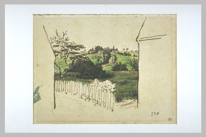 Jean-François Millet - Echappée sur la campagne entre deux maisons, Vichy