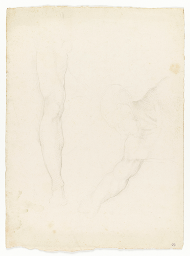 Edgar Degas - Etude d'une jambe gauche, de face et torse d'homme penché vers la ...