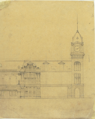 Anonyme - Projet de gare sur le Quai d'Orsay, élévation partielle de la façade c...