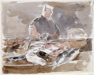 Eugène Boudin - Paysanne derrière un étal de poissons