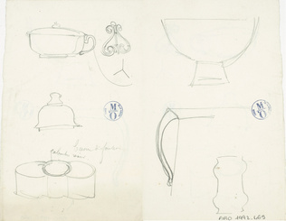 Auguste Delaherche - Modèles de récipients et coupes (recto et verso)