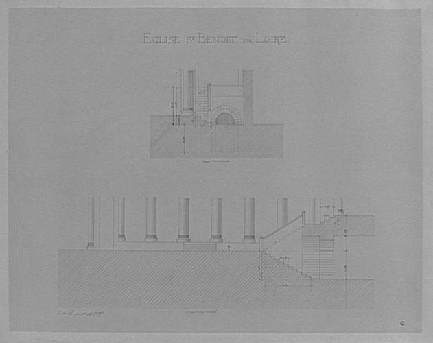 Juste Lisch - Eglise de Saint-Benoît-sur-Loire, coupes transversale et longitudi...