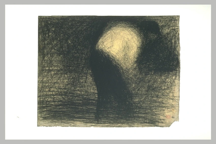 Georges Seurat - 'Au travail de la terre' : figure d'homme de profil, penché en ...
