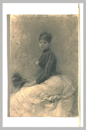 Emile Boilvin - Portrait de femme assise, de profil vers la gauche, le visage de...