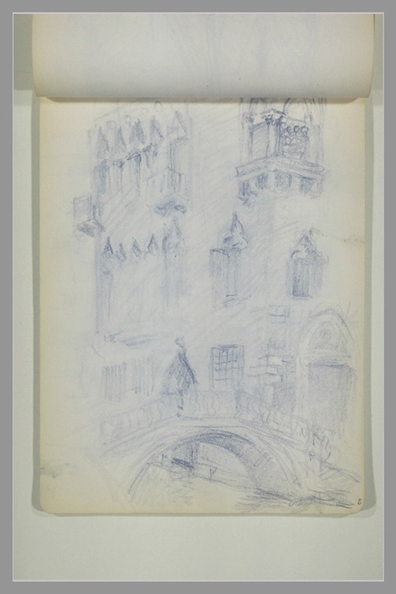 Lucien Lévy-Dhurmer - Vue de la façade d'un palais vénitien depuis un pont