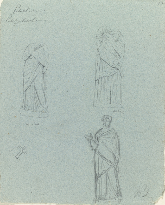Louis Boitte - Palestrina, Palais Barberini, feuille d'étude à trois figures fém...