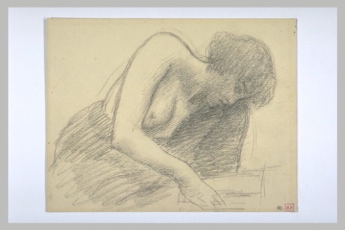 Pierre Puvis de Chavannes - Jeune femme au buste nu, penchée sur un livre, le vi...
