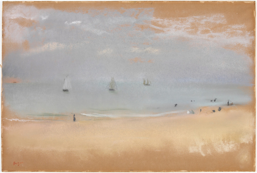Edgar Degas - Au bord de la mer, sur une plage, trois voiliers au loin