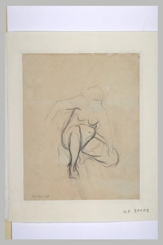 Camille Pissarro - Etude d'une femme nue, accroupie, vue de face
