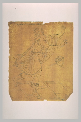 Eugène Guillaume - Jeune homme drapé fuyant vers la droite ; tête de femme, de p...