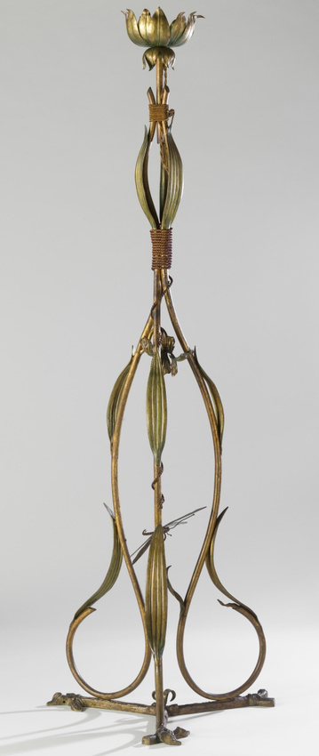 Anonyme - Lampadaire sur pied à décor de roseaux et libellules