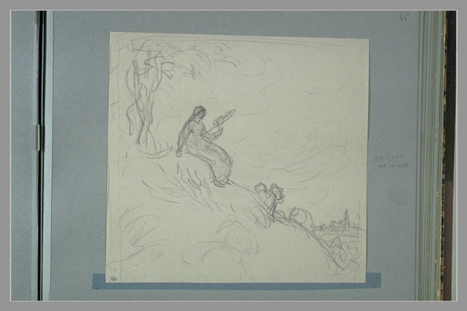Jean-François Millet - Bergère filant, assise sur un côteau