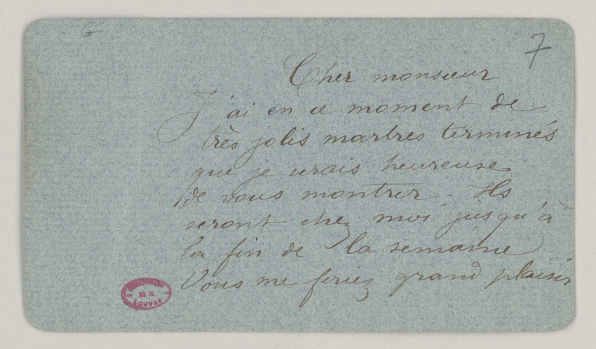 Camille Claudel - Carte de Camille Claudel au capitaine Tissier où elle l'invite...