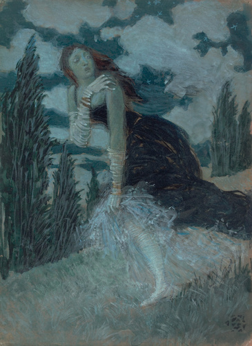 Eugène Grasset - Femme effrayée dans un paysage