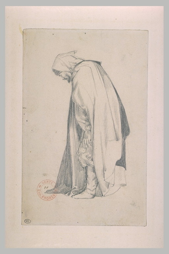 Eugène Fromentin - Arabe debout, tourné vers la gauche, regardant à ses pieds