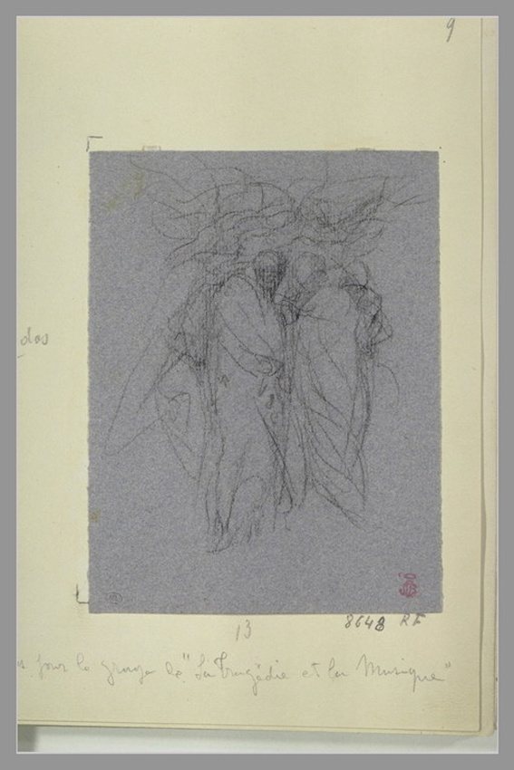 Jean-Baptiste Carpeaux - Croquis de deux femmes, debout, de face pour 'La Tragéd...
