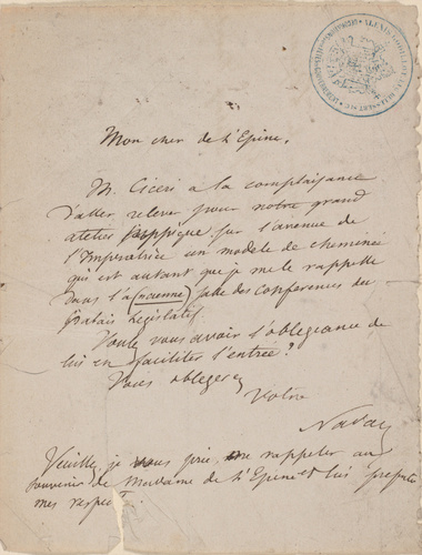 Nadar - Lettre manuscrite et signée de Nadar