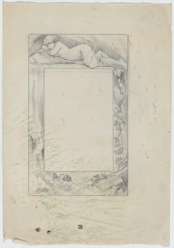 Encadrement de page : Femme couchée, à demi-nue, de profil - Claudius Popelin