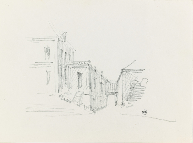Juste Lisch - Maison de M. Davillier à Eaubonne, façade antérieure et dépendance...