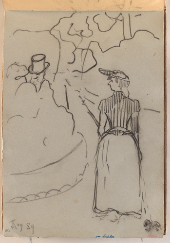 Louis Roy - Femme se promenant et tête d'homme coiffé d'un haut de forme