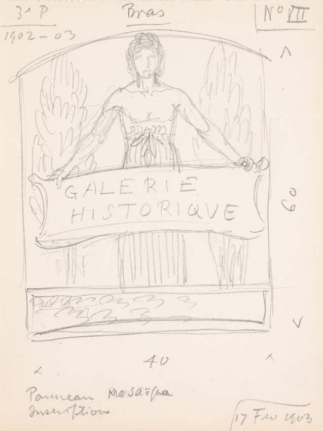 Eugène Grasset - Personnage ornant un panneau de mosaïque, avec inscription