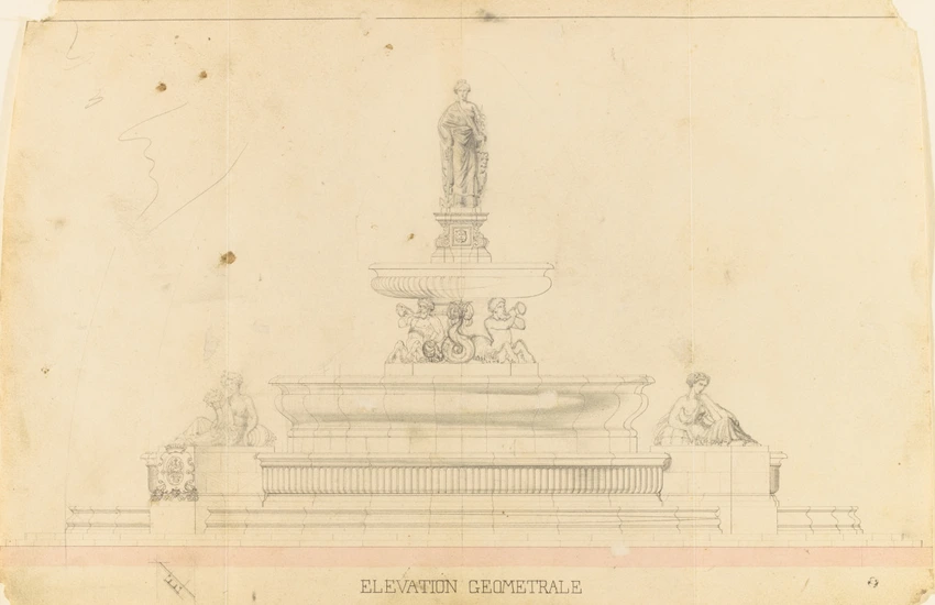 Projet d'une fontaine monumentale pour la place des Quinconces à Bordeaux, élévation géométrale - Rodolphe Pfnor