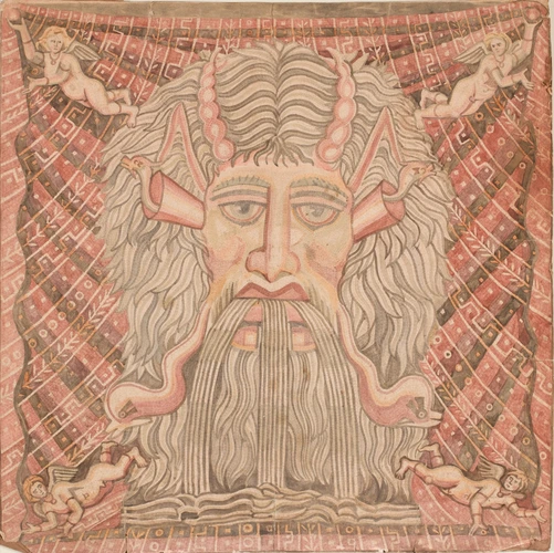 Alphonse Gosset - Motif de décor de mosaïque de style gréco-romain. Tête de Nept...