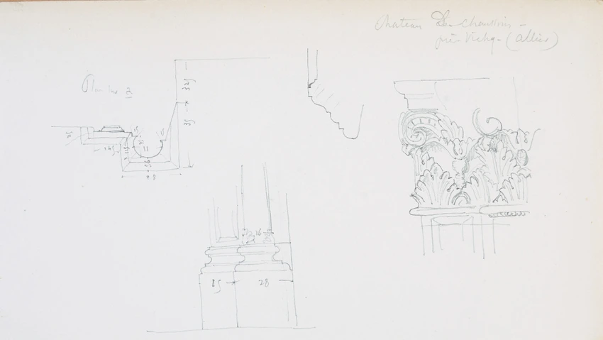 Victor Ruprich-Robert - Plan de la base et détails d'un piédroit de cheminée