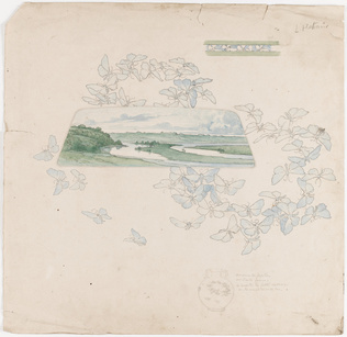 Louis Hestaux - Paysage et couronne de papillons