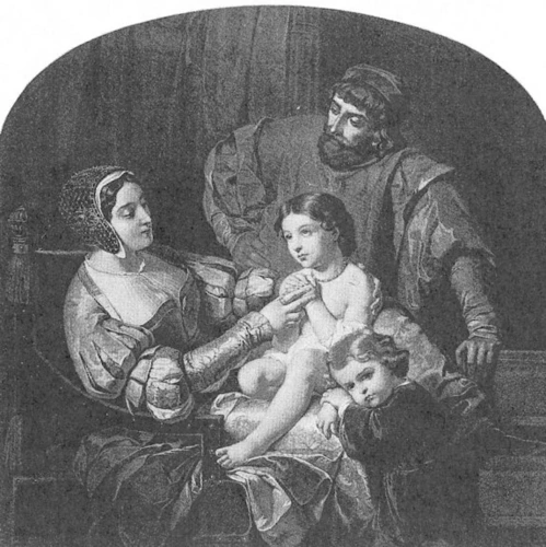 Edouard Dubufe - La Prière du matin, scène de famille du XVe siècle