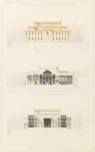 Louis Boitte - Palais de justice d'Alger, façade sur la rue du Laurier et deux c...