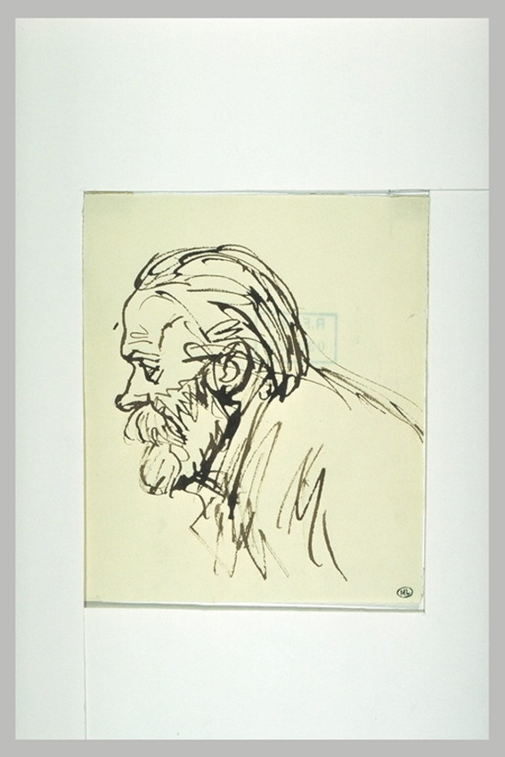 Théophile Alexandre Steinlen - Vieillard en buste, de profil à gauche, portant u...