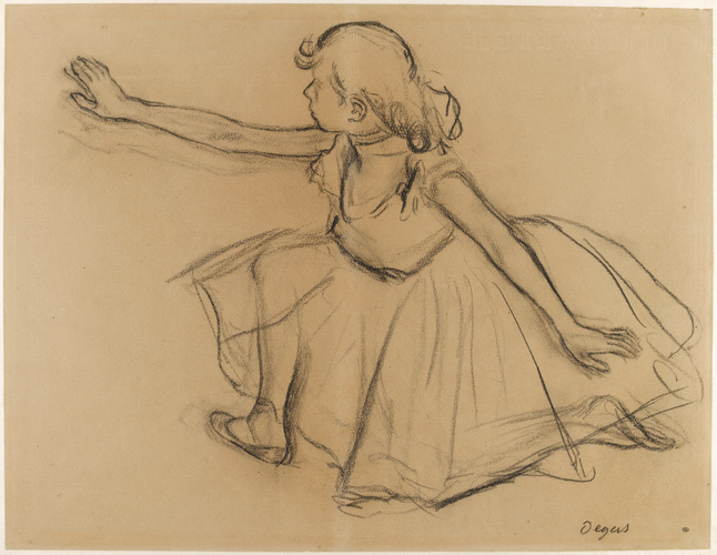 Edgar Degas - Jeune danseuse agenouillée étendant un bras droit vers la gauche