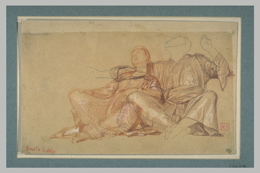 Emile Lévy - Homme et femme, assis, les yeux aux ciel, vêtus à l'antique