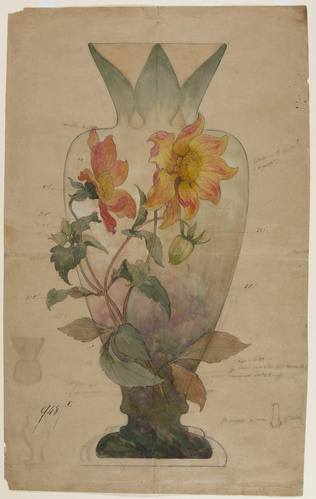 Emile Gallé - Modèle de vase en cristal à décor de dalhias