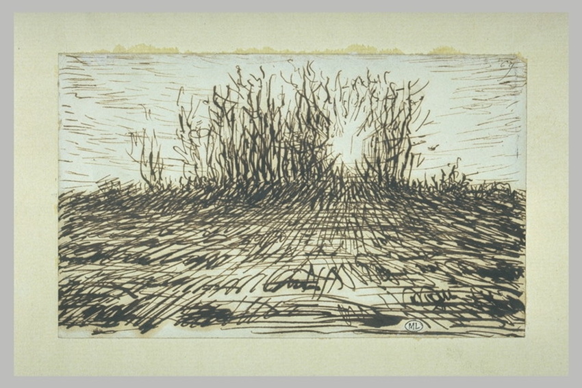 Jean-François Millet - Boqueteau transpercé par le soleil couchant au fond d'un ...