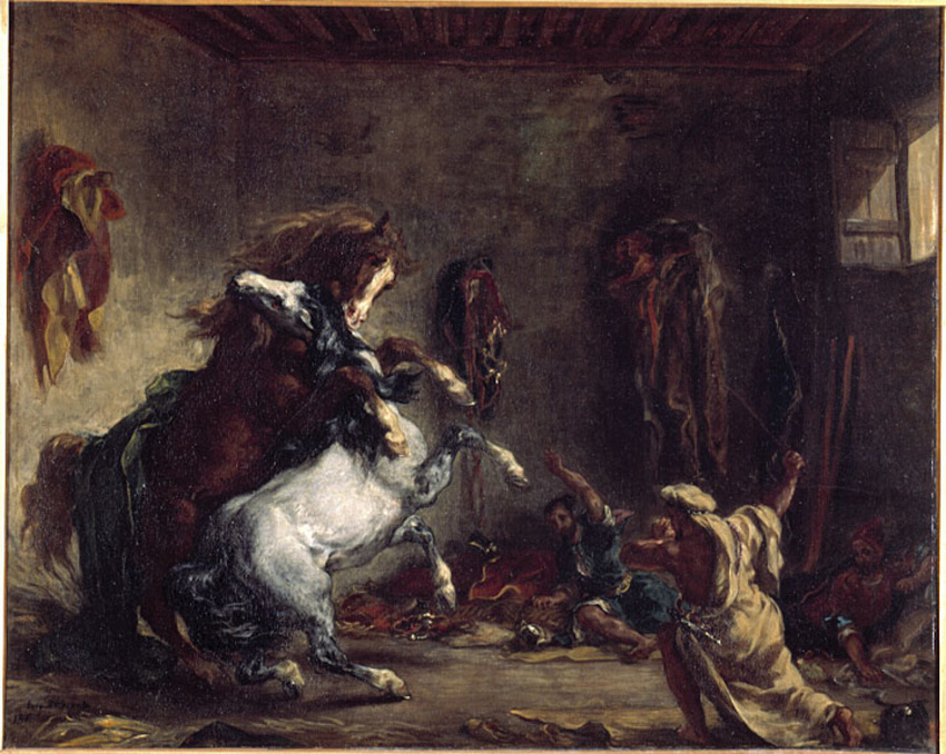 Eugène Delacroix - Chevaux arabes se battant dans une écurie