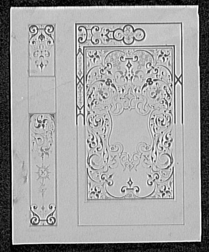 Planche de motifs décoratifs composés d'arabesques rouges et noires ...