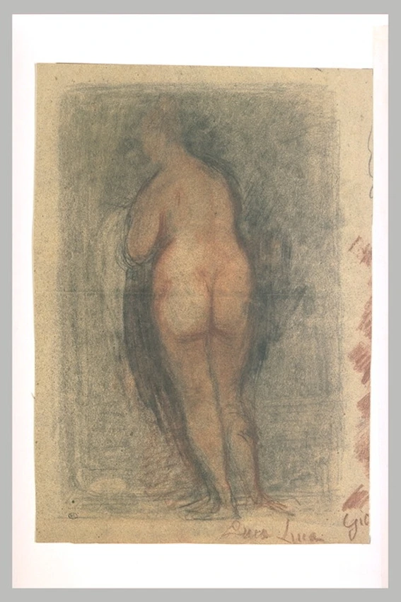 Achille Emperaire - Femme nue, de dos, une draperie enroulée autour de son bras ...