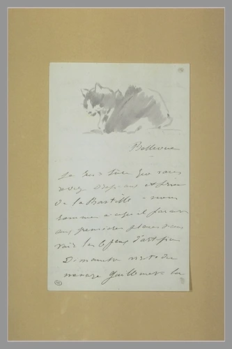 Edouard Manet - Chat couché, tourné vers la gauche, décorant une lettre à Isabel...