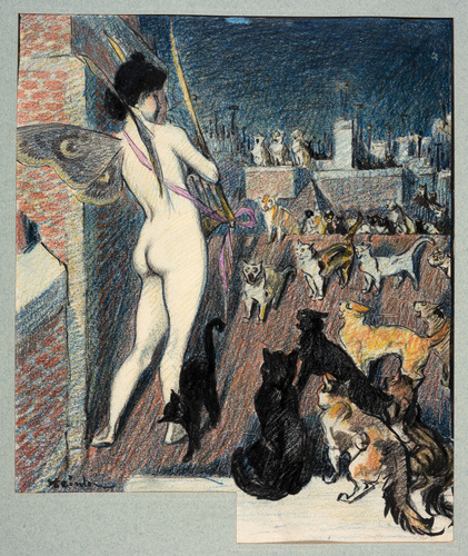 Théophile Alexandre Steinlen - Sur les toits, des chats écoutent une fée jouer d...