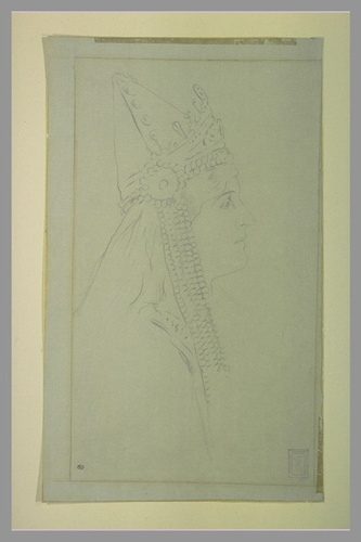 Fernand Khnopff - Tête de femme, coiffée d'une tiare ornée de cabochons