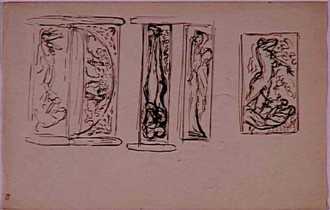 Georges Lacombe - Projets pour le lit sculpté par l'artiste pour son atelier de ...
