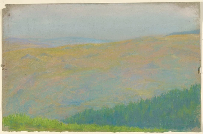 François Garas - Paysage de montagne avec forêt de sapins au premier plan