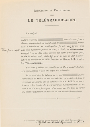 Anonyme - Déclaration de souscription au Télégraphoscope