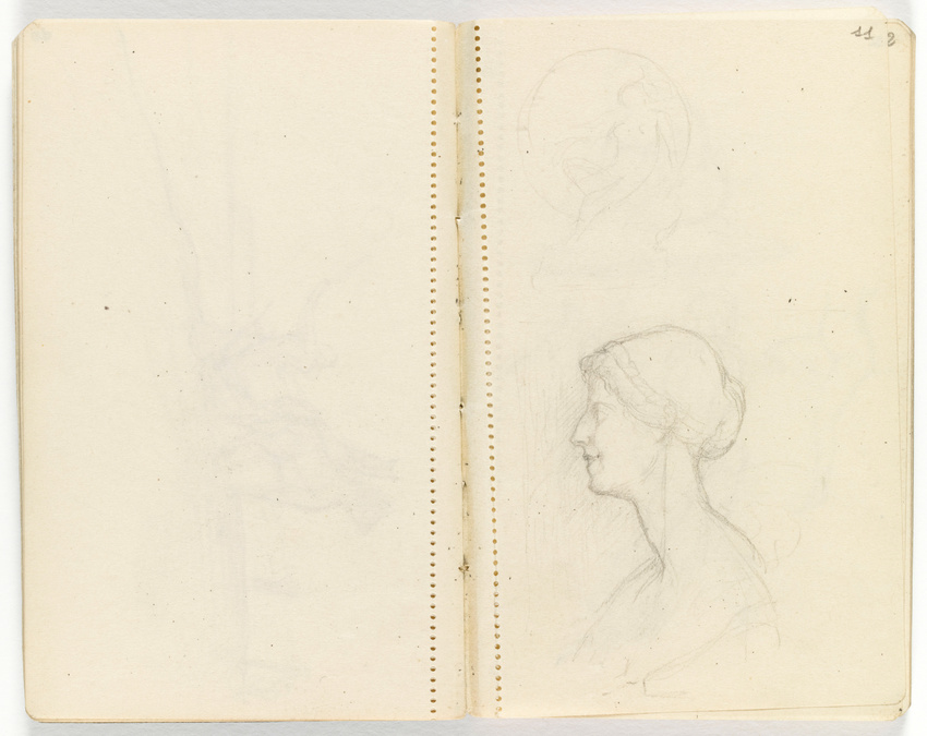 Jean Hugues - Femme vue en buste, de profil à gauche, un ruban dans les cheveux....