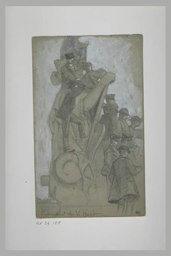 Adolphe Gumery - Personnages juchés sur une statue, pour l'enterrement de V. Hug...